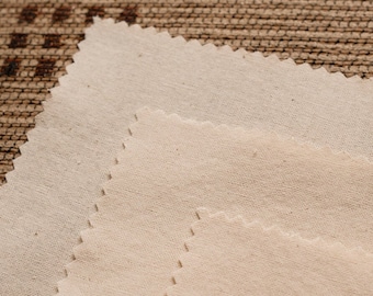 FABRIC - pack of 3 - Unbleached Cotton Embroidery Fabric Squares - Off-White, 150 g/m2