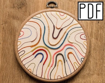 Digital PDF pattern - Multicolored Abstract Lines Hand Embroidery Pattern (PDF modern hand embroidery pattern)