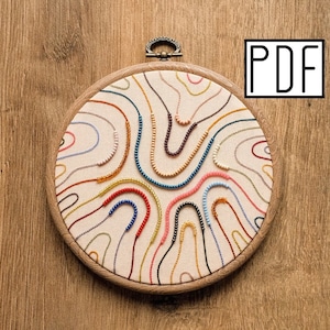 Digital PDF pattern - Multicolored Abstract Lines Hand Embroidery Pattern (PDF modern hand embroidery pattern)