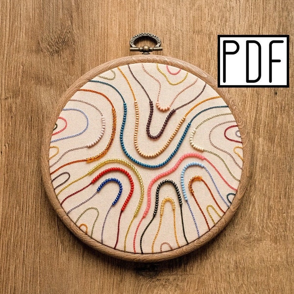 Digital PDF pattern - Multicolored Abstract Lines Hand Embroidery Pattern (PDF modern hand embroidery pattern)
