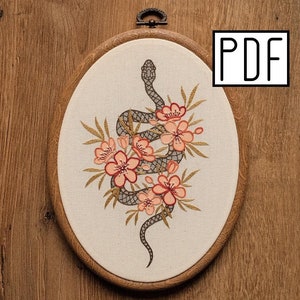 Digital PDF pattern - Flower Snake Hand Embroidery Pattern (PDF modern hand embroidery pattern)