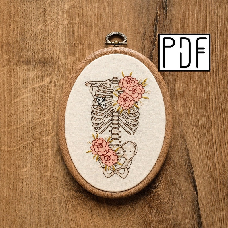 Digital PDF pattern Flower Skeleton Hand Embroidery Pattern PDF modern hand embroidery pattern image 1