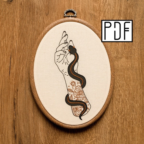 Digital PDF pattern - Snake Hand Embroidery Pattern (PDF modern hand embroidery pattern)