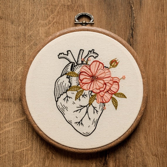 Digital PDF Pattern Flower Human Heart Hand Embroidery Pattern PDF