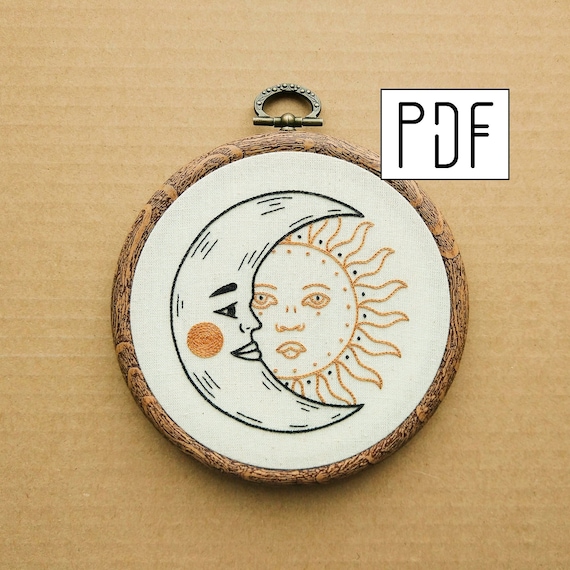 PDF pattern Crescent Moon and Sun Hand Embroidery Pattern | Etsy