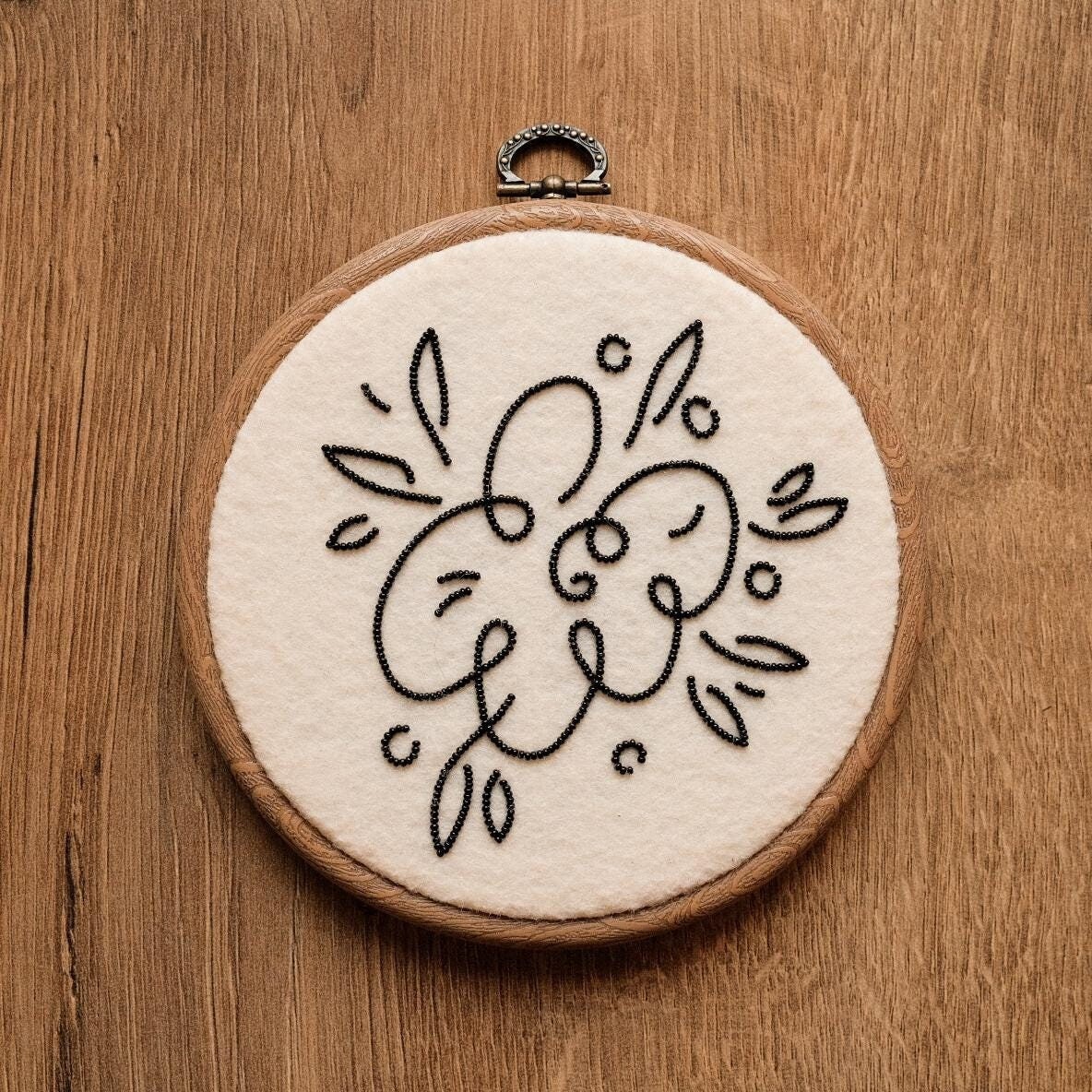 Beaded Abstract Flower Hand Embroidery Hoop Art: Modern Wall Decor - Etsy