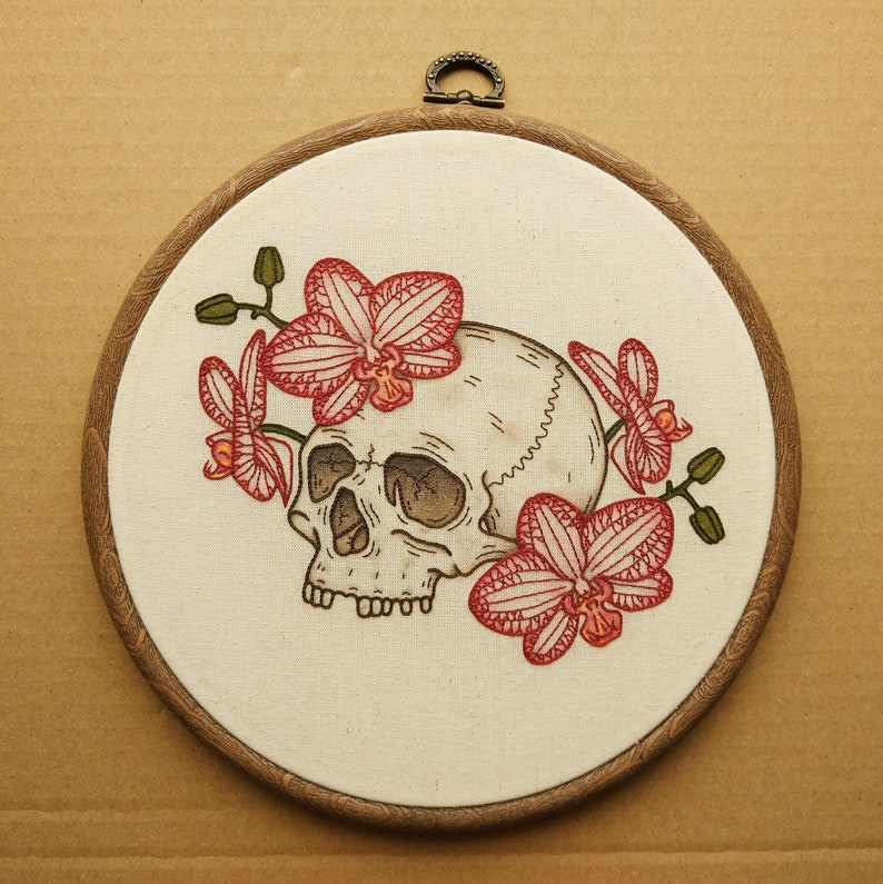 Digital PDF pattern Orchid Skull Hand Embroidery Pattern PDF modern hand embroidery pattern image 2