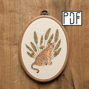 Digital PDF pattern - Tiger Hand Embroidery Pattern (PDF modern hand embroidery pattern)