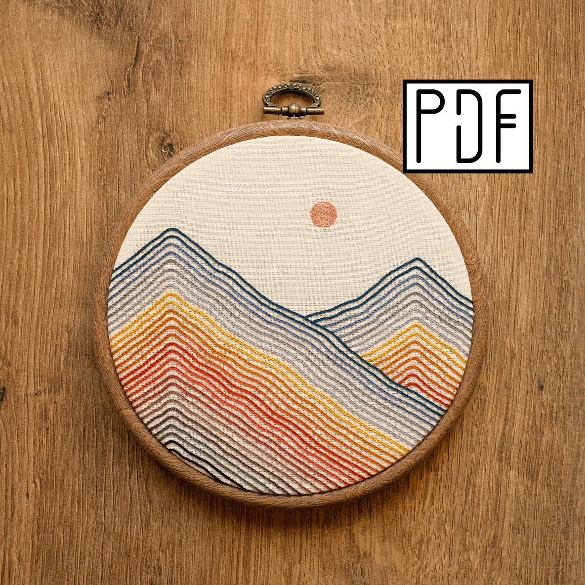Digital PDF Pattern - Sunrise Mountains Hand Embroidery Pattern (PDF modern hand embroidery pattern)