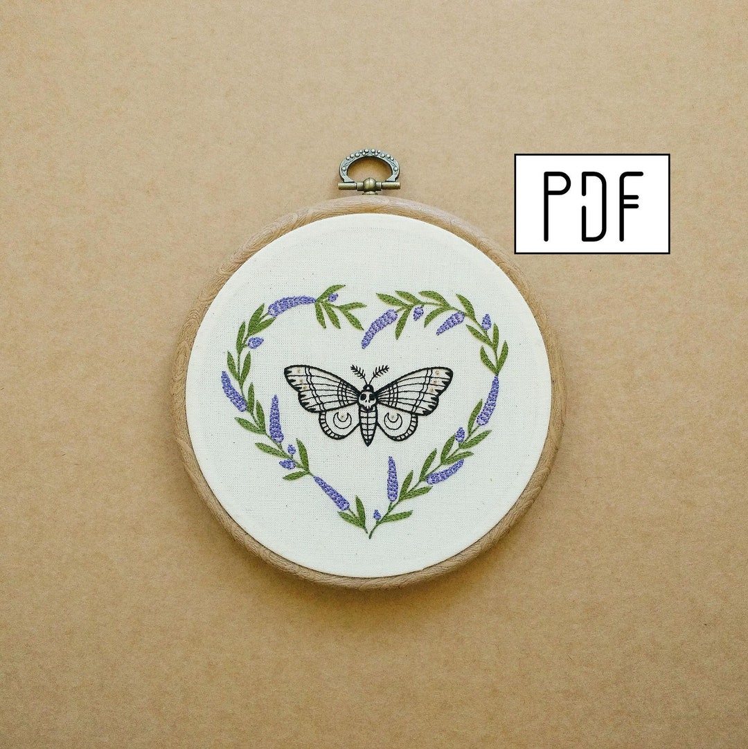 Digital PDF - Moth and Lavender Heart Hand Embroidery Pattern (digital ...