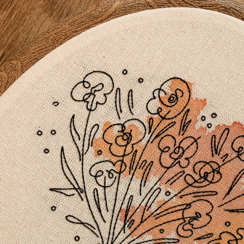 Abstract Flower Bouquet Hand Embroidery Hoop Art: Modern Wall Decor ...