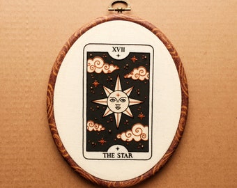 Star Tarot Card Hand Embroidery Hoop Art: Modern Wall Decor, celestial embroidery design