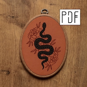 Digital PDF pattern - Flower Black Snake Hand Embroidery Pattern (PDF modern hand embroidery pattern)