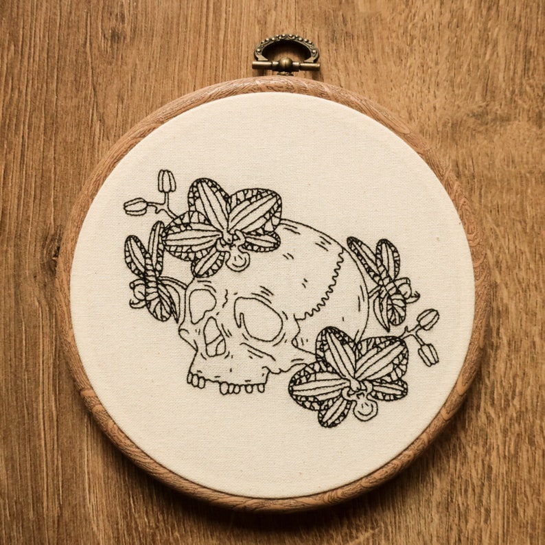 Digital PDF pattern Orchid Skull Hand Embroidery Pattern PDF modern hand embroidery pattern image 3