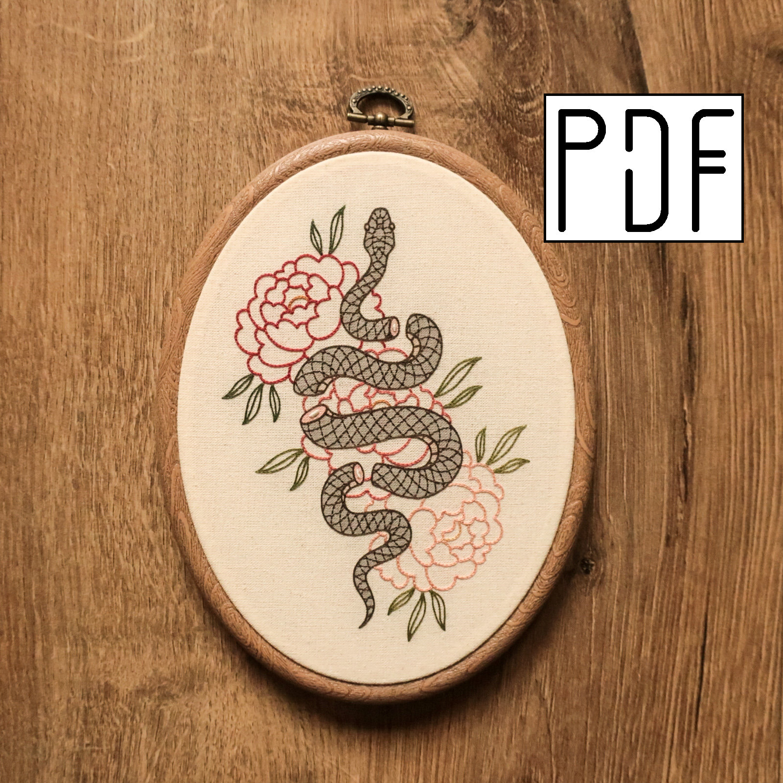 Digital PDF - Gradient Flower Snake Hand Embroidery Pattern