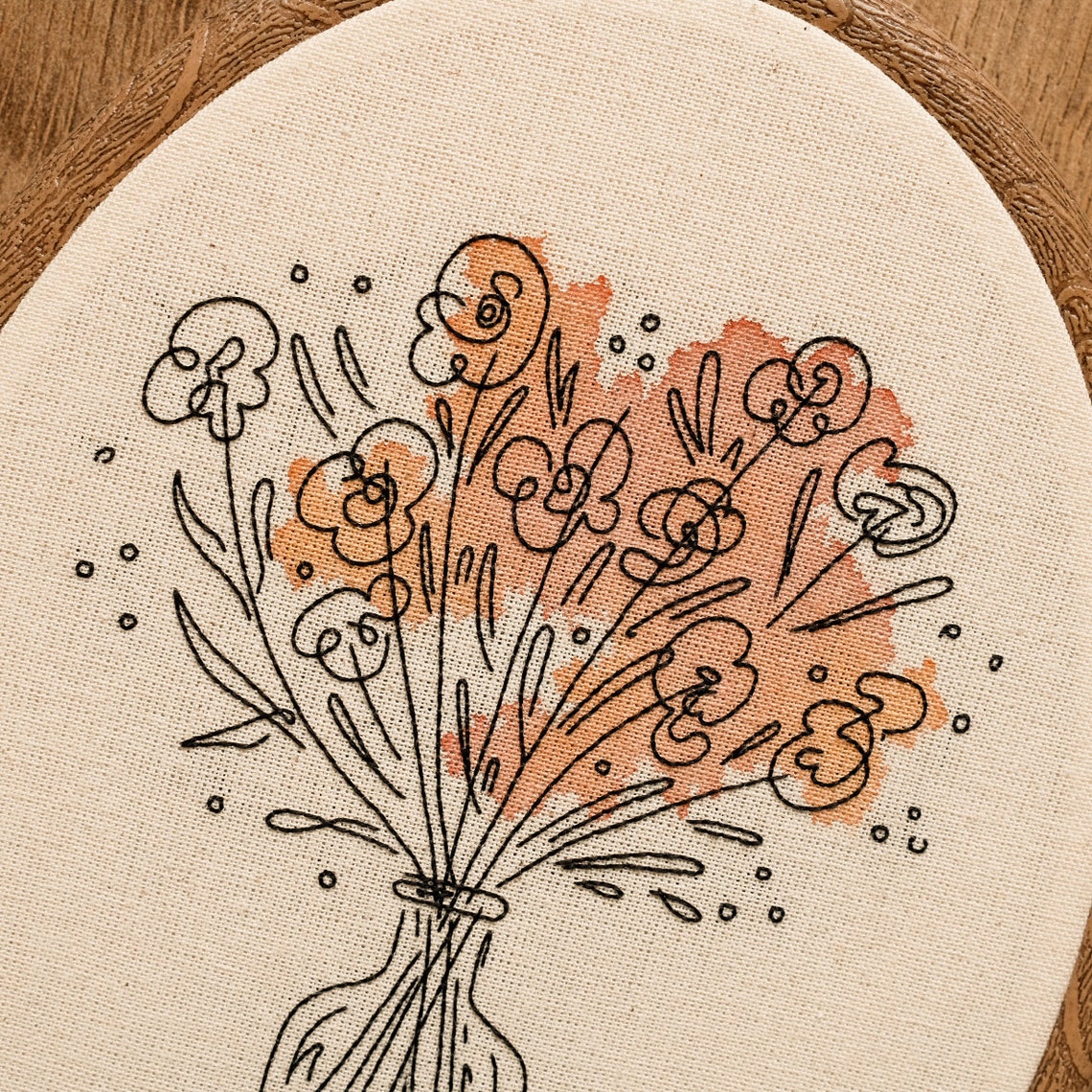 Abstract Flower Bouquet Hand Embroidery Hoop Art: Modern Wall Decor ...
