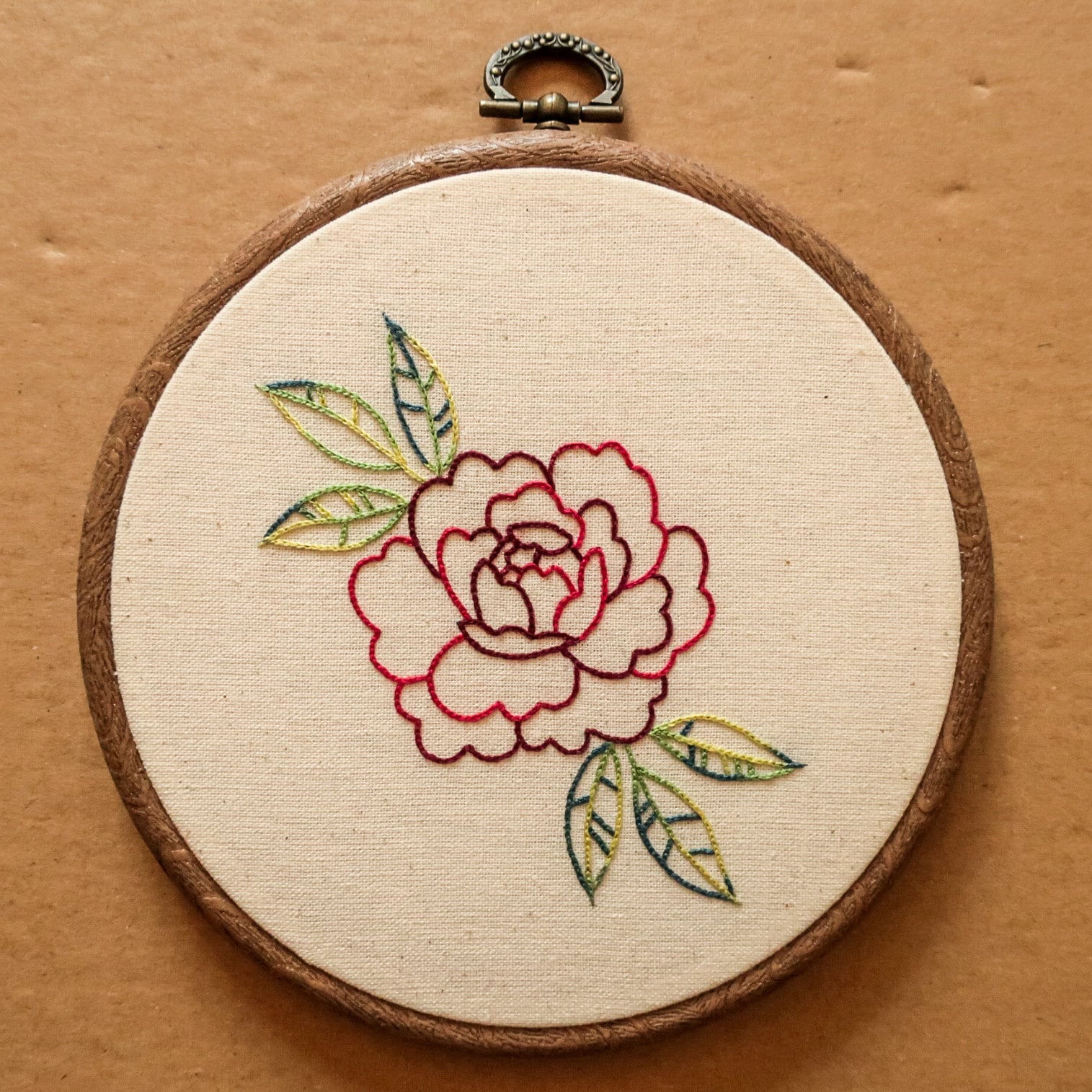 Rose Hand Embroidery Hoop Art: Modern Wall Decor, Floral Embroidery ...