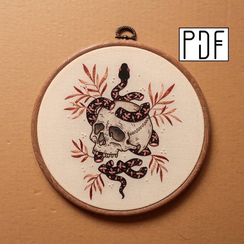 Digital PDF pattern Snake and Skull Hand Embroidery Pattern PDF modern hand embroidery pattern Bild 1