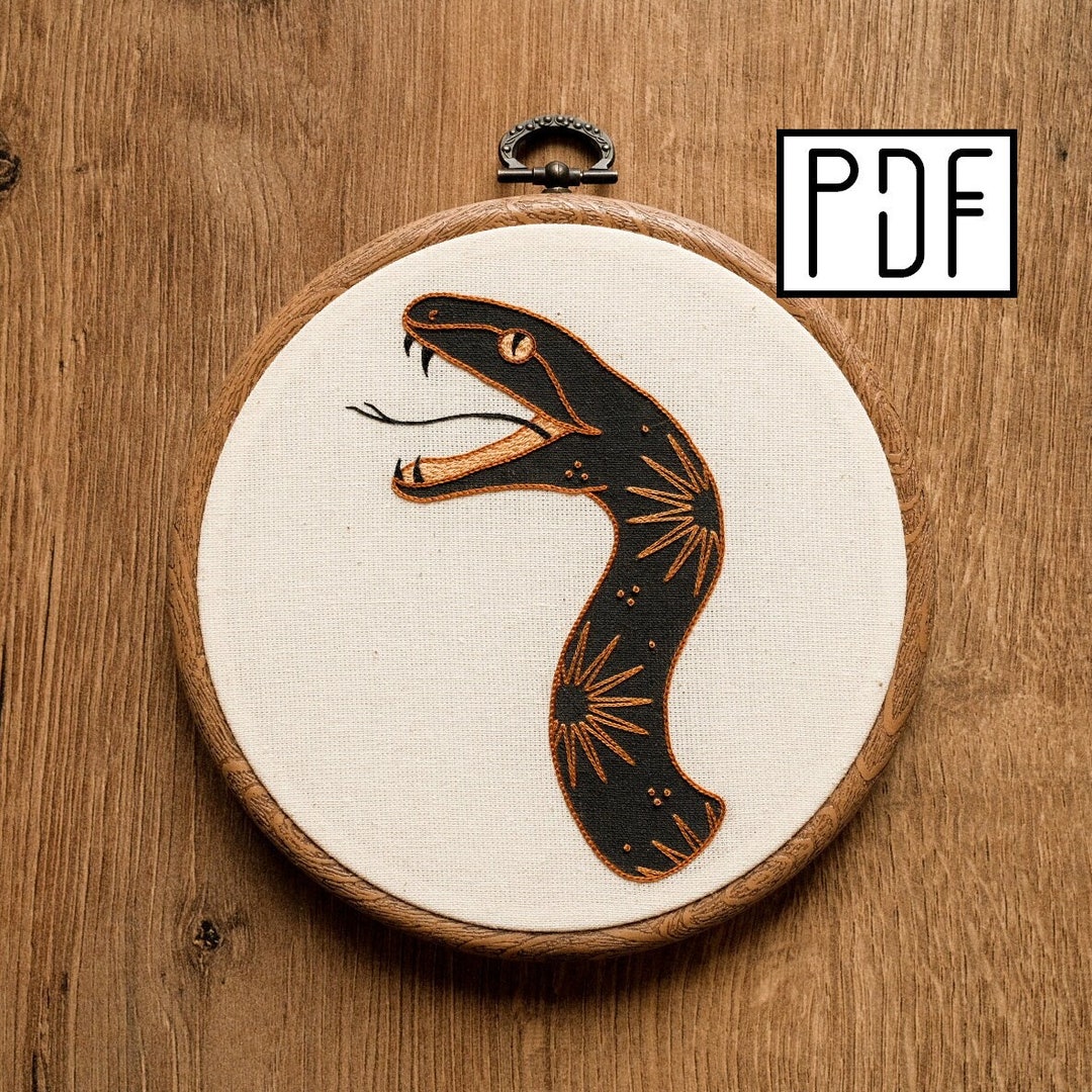 Emroidy Snake Digital PDF Pattern - Celestial Snake Portrait Hand Embroidery Pattern ...
