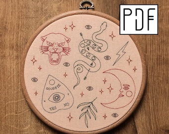Digital PDF - Flash Sheet Tattoo Hand Embroidery Pattern (Digital Download), gothic embroidery design, printable pattern PDF