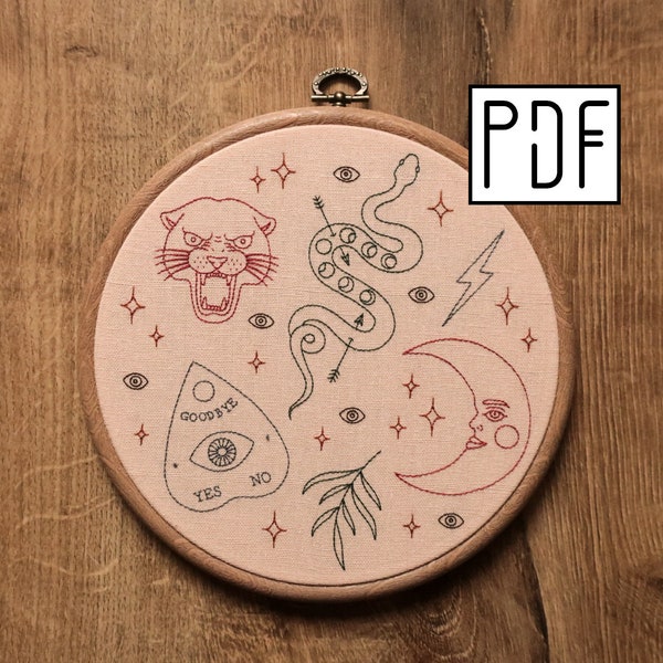 Digital PDF pattern - Flash Sheet Tattoo Hand Embroidery Pattern (PDF modern hand embroidery pattern)