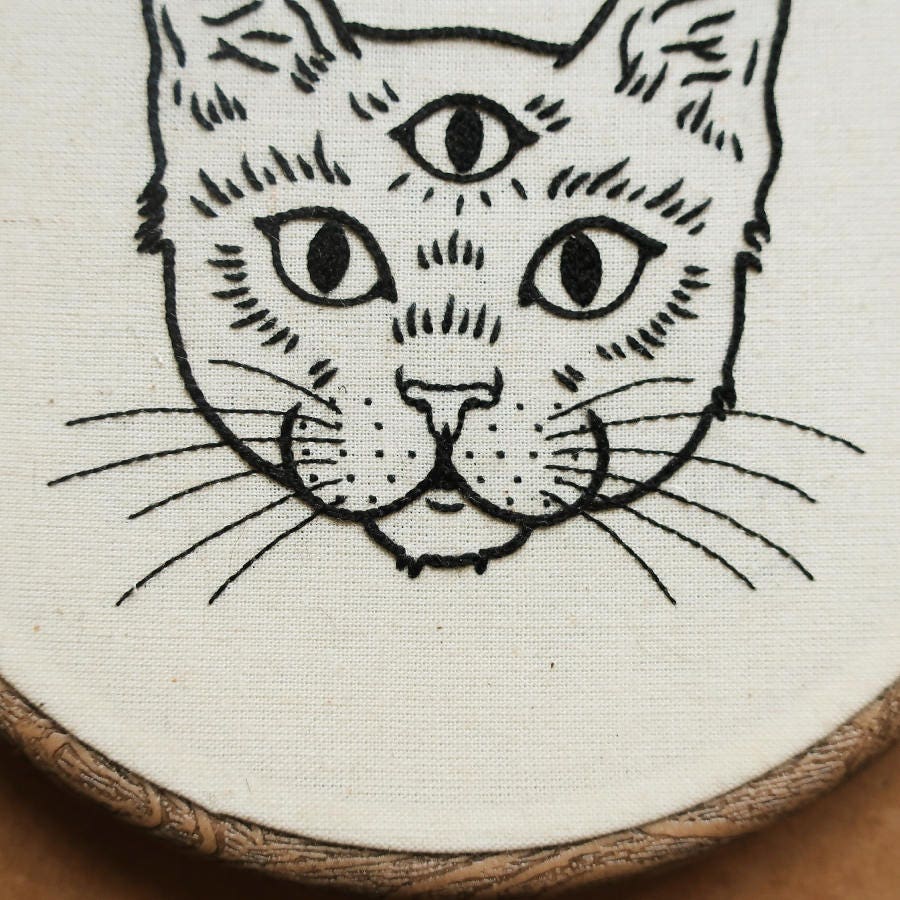 Three Eyed Cat Hand Embroidery Hoop Art embroidery wall Etsy