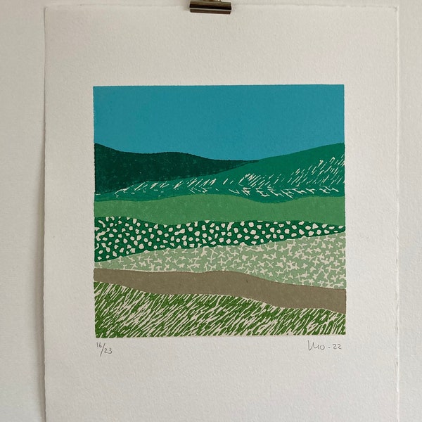 Linocut Landscape, Abstract Linocut, Nature Lino, Green Art Print, Block Print Art, Lino Print, Modern Print, Landscape Gift, Abstract Print