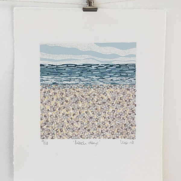 Original Print, Linocut Print, Sea Linocut, Beach Landscape, Abstract Sea Ocean, Block Print Art, Beach Print, Wall Art Gift, Linoprint Sea