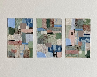 Mixed Media Painting, Abstract Original Art, Acrylic Artwork on Paper, Colorful, Wall Art Gift, Triptych Collage, Modern Home Decor