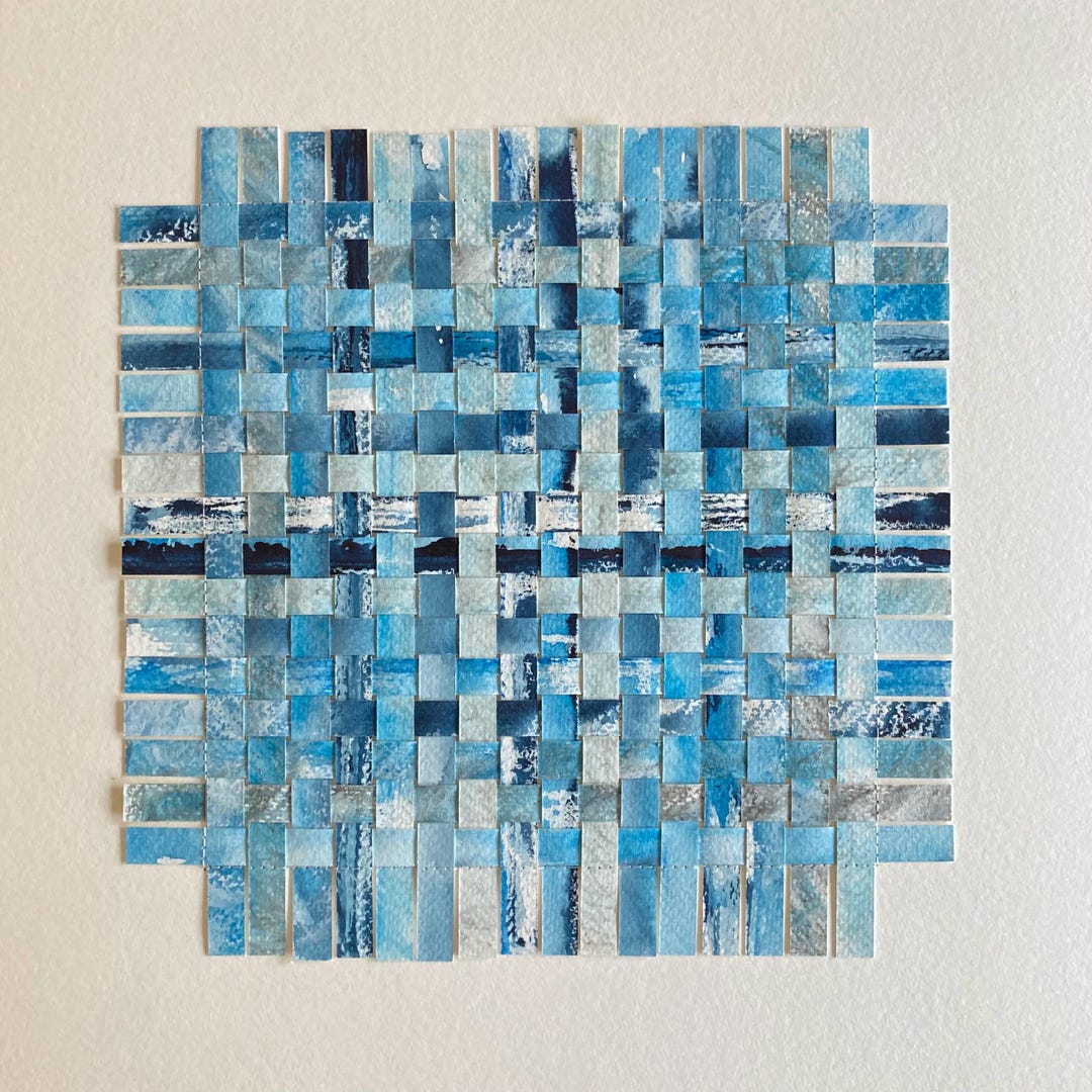 Paper Weaving Wall Hanging Art, Paper Quilt, Modern Watercolor, 12 X12 ...