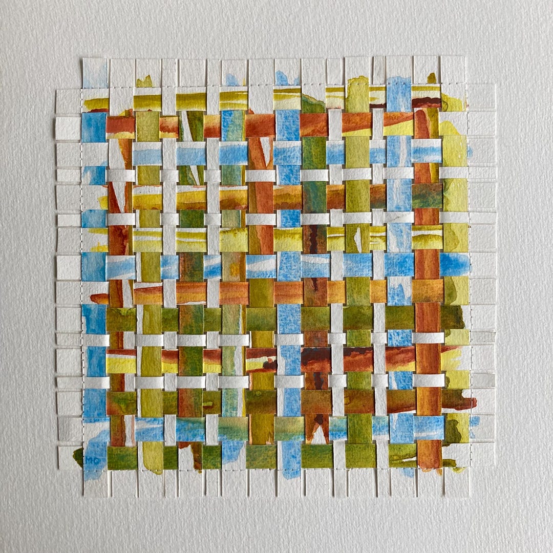 Paper Weaving Wall Art, Braided Watercolor, Original Painting, Blue ...