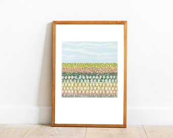 Block Print Art, Impression de linogravure, Impression abstraite, Linogravure de paysage, Linogravure de champ de fleurs, Paysage abstrait, Impressions giclées, Impression de prairie