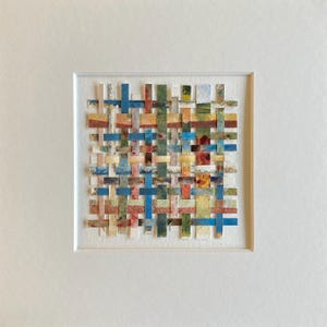 Pittura ad acquerello astratto, Arte murale colorata, Tessitura di carta originale, Piccola opera d'arte quadrata, Regalo d'arte montato, Soggiorno, 9 x9, Moosart