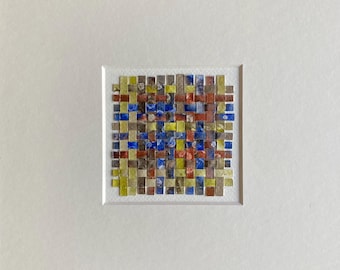 Braided Watercolor, Abstract Colorful Painting, Wall Art, Square Small Artwork, Original Paper Weaving, Mounted Art, Anniversary Gift, 9 x 9