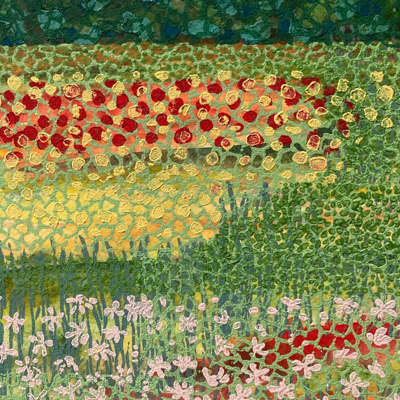 Mixed Media Landscape Watercolor Linocut Abstract Flower Etsy