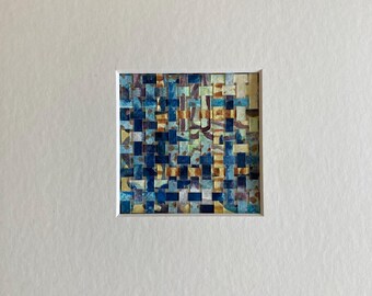 Original Paper Weaving, Abstract Braided Watercolor, Colorful Painting, Wall Art, Square Small Artwork, Mounted Art, Birthday Gift, 9 x 9