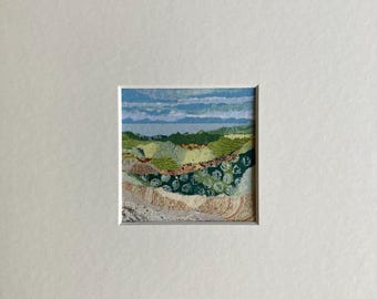 Small Matted Wall Art, Abstract Landscape Collage, Home Decor, Minimalist Art, Colorful Painting, Horizon, Original Artwork, Affordable Art