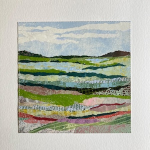 Collage Mixed Media Art, Original Landscape Painting, Nature Home Decor, Small Horizon Art, Abstract Modern Wall Art, Colorful Gift, Moosart