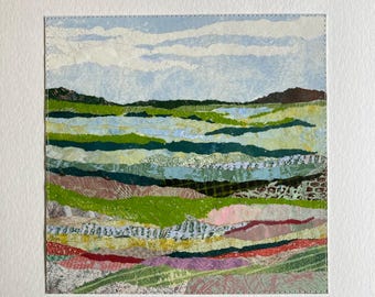 Collage Mixed Media Art, Original Landscape Painting, Nature Home Decor, Small Horizon Art, Abstract Modern Wall Art, Colorful Gift, Moosart