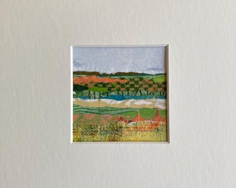 Collage Mixed Media Art, Original Landscape Painting, Nature Home Decor, Small Horizon Art, Abstract Modern Wall Art, Colorful Gift, Moosart