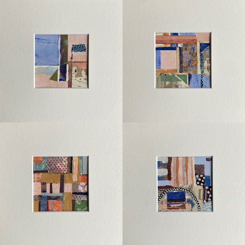 Art marin mat original, collage carré, œuvres dart abstraites colorées, techniques mixtes, papier collage, art mural moderne, petit cadeau, contemporain image 5