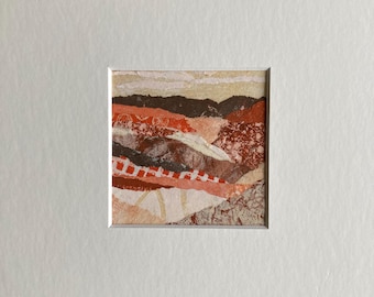 Abstract Mixed Media Collage, Contemporary Art, Small Matted Square Wall Art, Original Painting, Livingroom