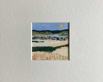 Piccola opera d'arte da parete con passepartout, collage di paesaggio astratto, decorazione per la casa, arte minimalista, dipinto colorato, orizzonte, opera d'arte originale, arte accessibile