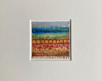 Original Landscape, Mini Watercolor Painting, Colorful Small Abstract, Wall Art Gift, Moosart, 9 x 9