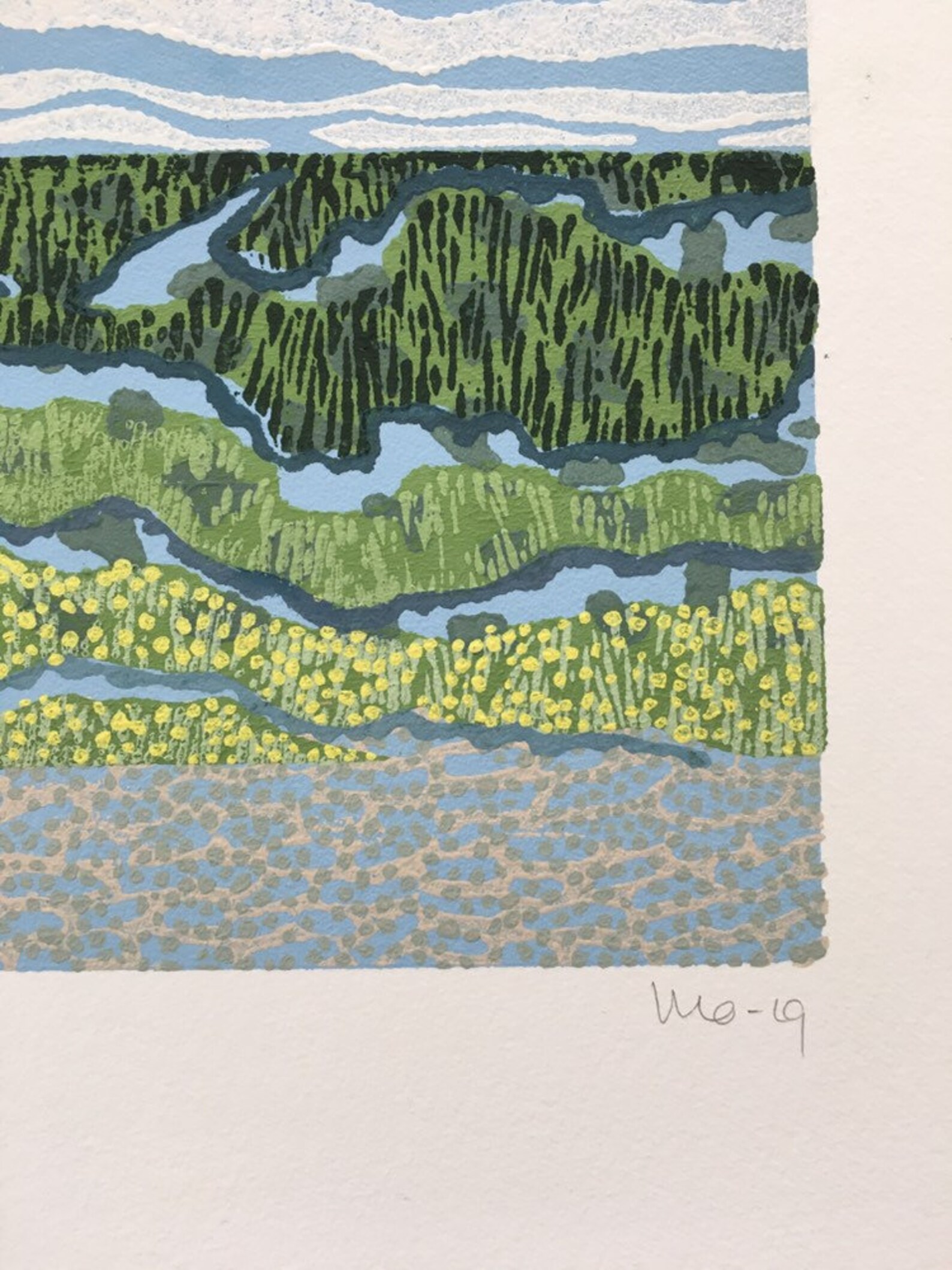 Linocut Landscape Abstract Linocut Nature Lino Green Art Etsy