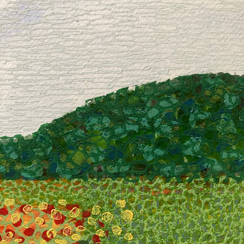 Mixed Media Landscape Watercolor Linocut Abstract Flower Etsy