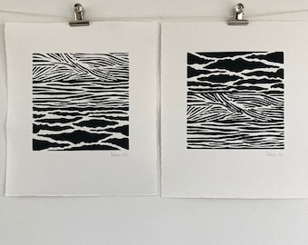 Home Print, Home Decor, Lino Print, Black White Art, Linocut Print, Original Waves Art, Landscape Print, Sea Art Print, Block Print, Moosart