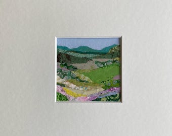 Original Collage Landscape, Small Wall Art, Affordable Artwork, Colorful Home Decor, Unique art, Mixed Media Art, Nature Painting, Moosart