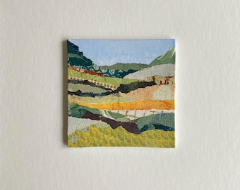 Original Collage, Mixed Media Abstract Art, Unique Wall Art, Small Landscape, Modern Nature Artwork, Home Decor Gift, Moosart, Colorful