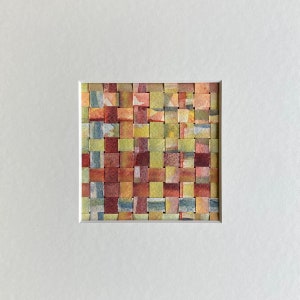 Original Paper Weaving, Abstract Braided Watercolor, Colorful Painting, Wall Art, Square Small Artwork, Mounted Art, Birthday Gift, 9 x 9